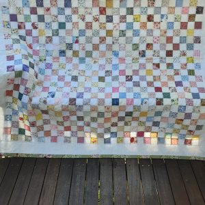 Assorted and White 2inch Squares Quilt Green Binding